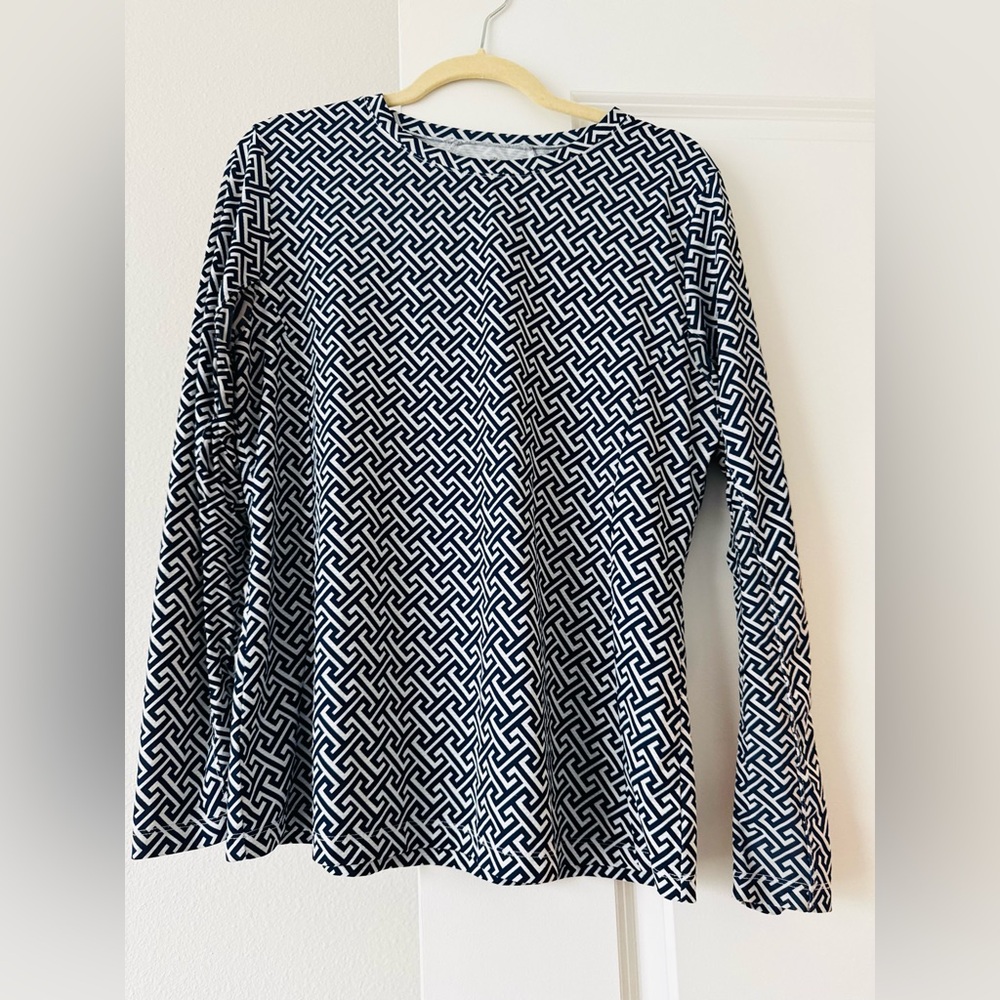 Geometric Patterned Black and White Women's Top